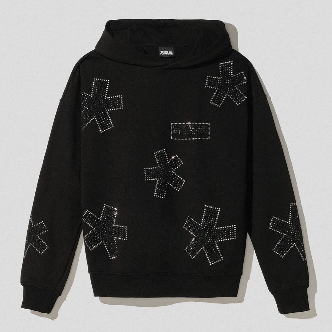 FELPA C/CAPP CON BORCHIE SUL DAVANTI E RETRO