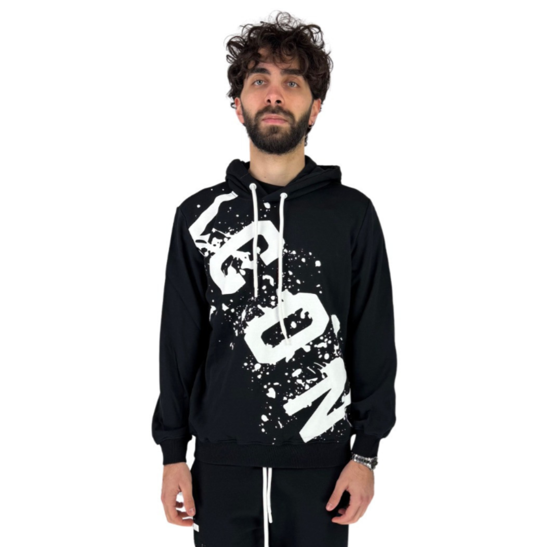 Felpa Icon con Cappucio e Logo Trasversale con Schizzi