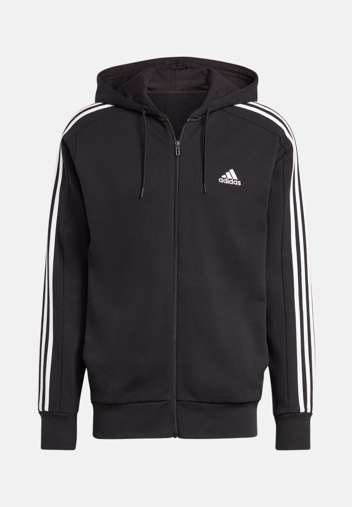 FELPA FULL ZIP Giacca da allenamento Adidas da uomo NERO LOGO BIANCO