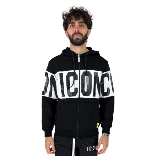 Felpa Icon Full Zip in Cotone con Cappuccio e Stampa Logo